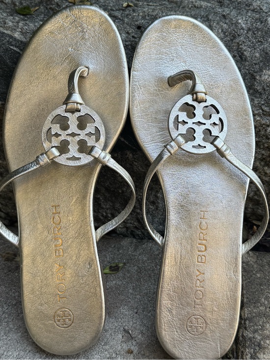 Tory Burch Shoes - Tory Burch Metallic Gold Logo Thong Sandals Sz 10